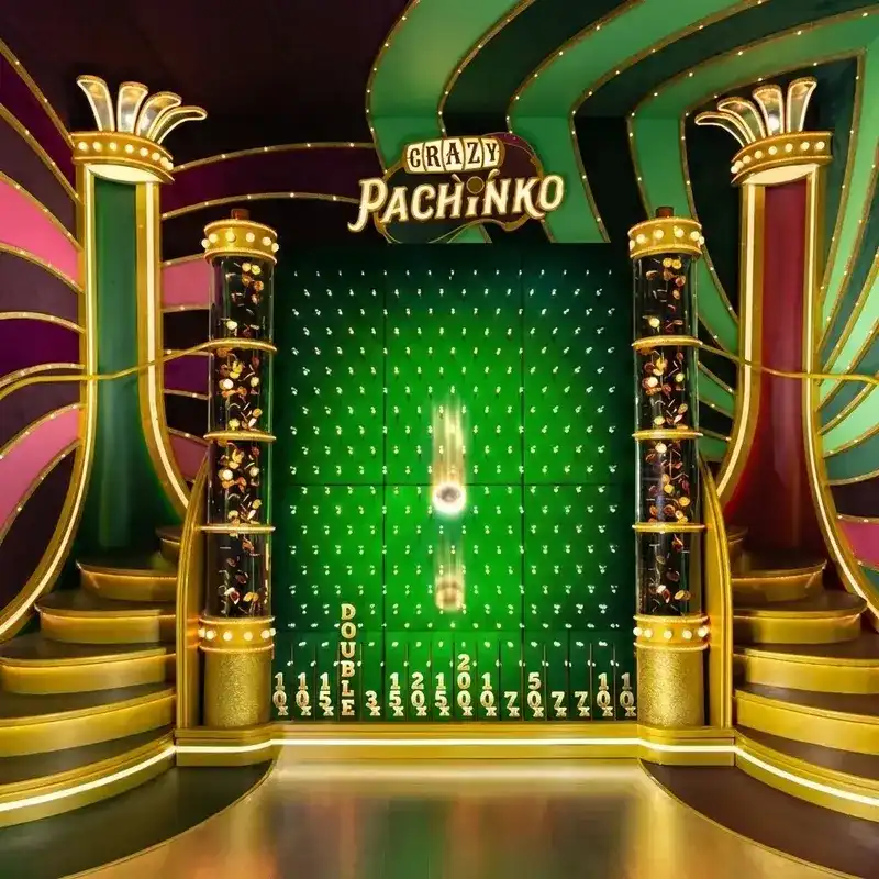 Crazy Pachinko — skiva faller mellan pinnar med 16 multiplikatorzoner